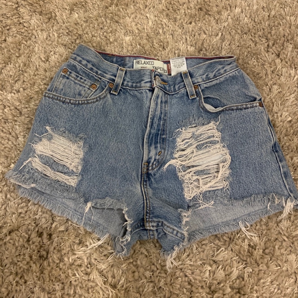 Levi’s high waisted destroyed denim shorts